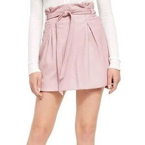Free People Women's Payton Pink Faux Leather Paperbag Mini Skirt Size 6
